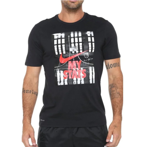 The Nike Tee Men's Black MY-STATS T-Shirt, Size Large , Short Sleeve, Dri-Fit - Picture 1 of 11